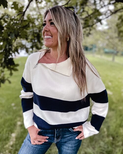 Frenchy Striped Pullover With Dark Bleu