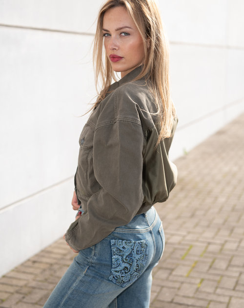 Denim vest met stijnen afwerking kaki