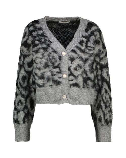 Gilet lange mouw animalprint grijs