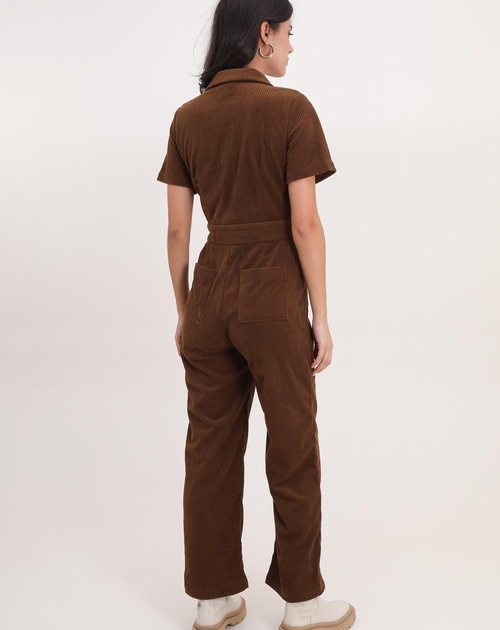 Jumpsuit korte mouw velours kaki - 2